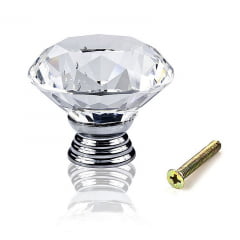 PUXADORES TIPO DIAMANTE ESTILO CRISTAL DE VIDRO LUXO SUPER BRILHO UNIDADE.